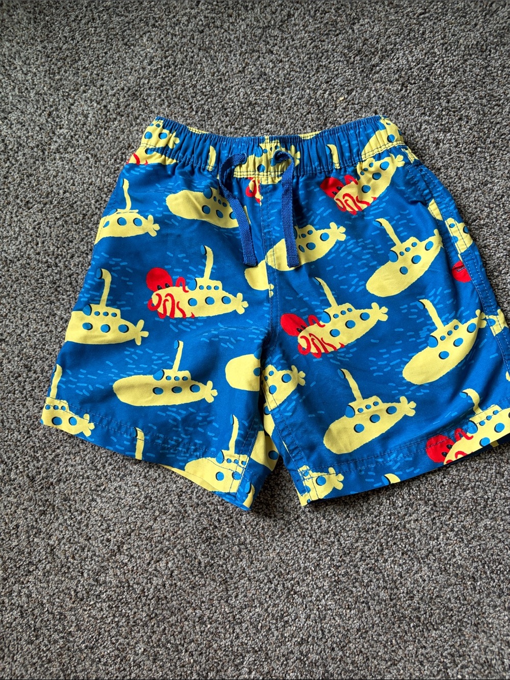 Hanna Andersson Blue Swim Trunks with Yellow Submarine Print